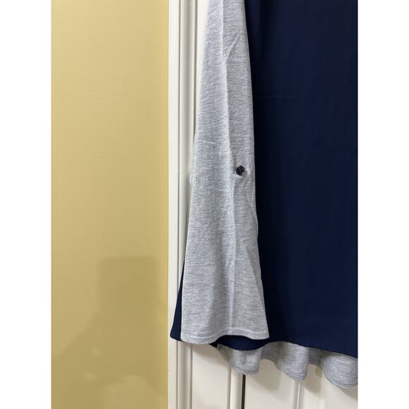 Sejour Women Navy and Gray Long Sleeve Shirt‎ Plus Size  3X V-Neck - Picture 2 of 7